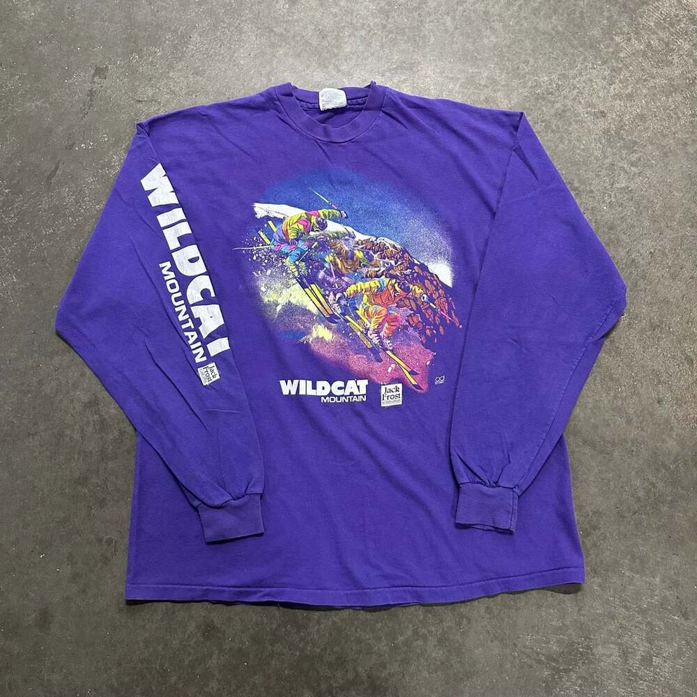 Vintage 1990 Wildcat Mountain Ski Shirt XL Hanes USA Long Sleeve Double Sided